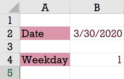 Weekday function in microsoft excel