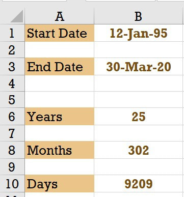 Datedif function in microsoft excel