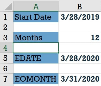 EDATE, EOMONTH functions in Microsoft Excel